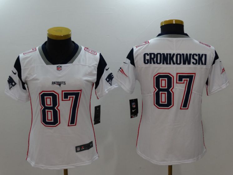 Women New England Patriots #87 Gronkowski White Nike Vapor Untouchable Limited NFL Jerseys->women nfl jersey->Women Jersey